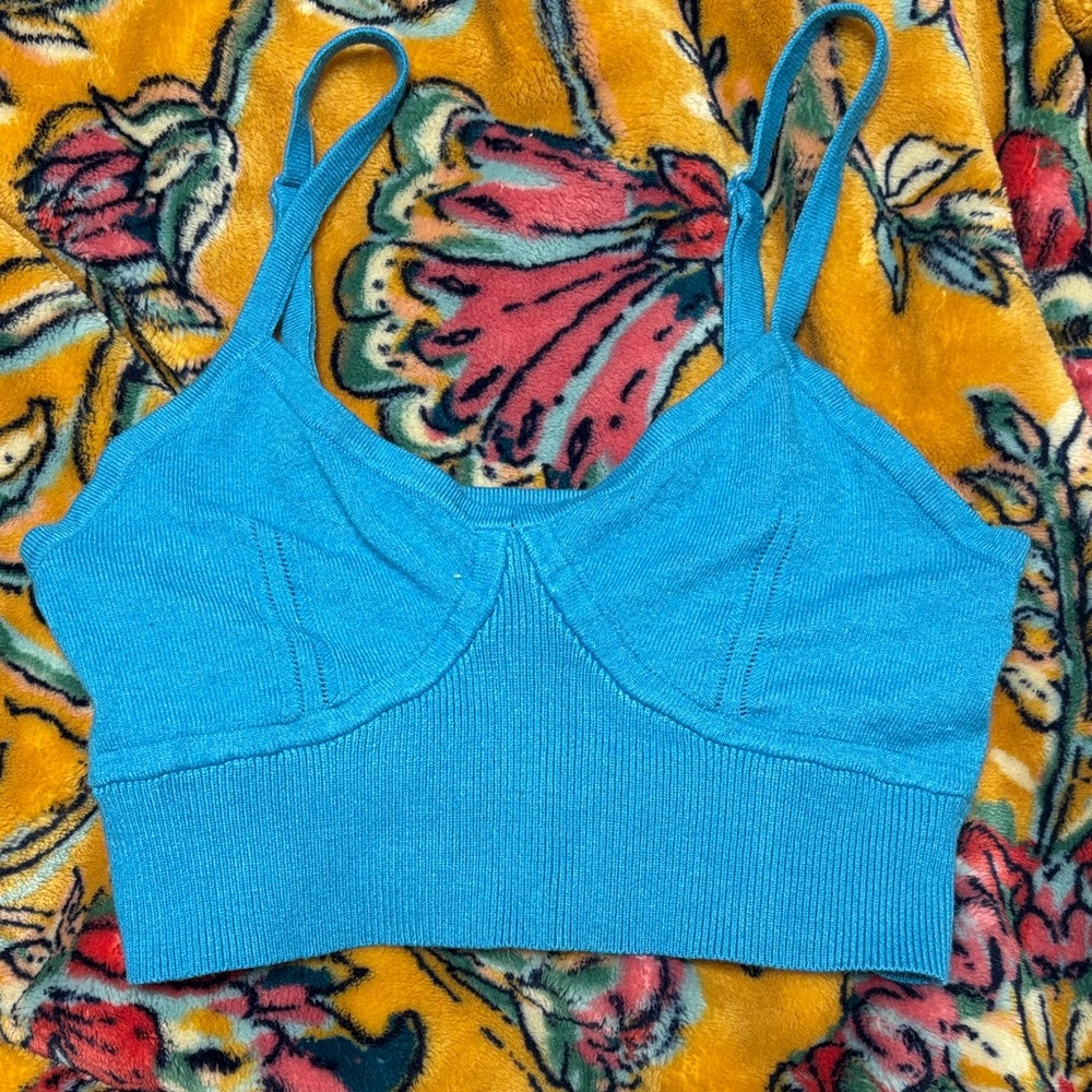 Blue Ribbed Knit Bralette